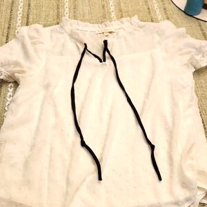 White Blouse with Black Tie Detail